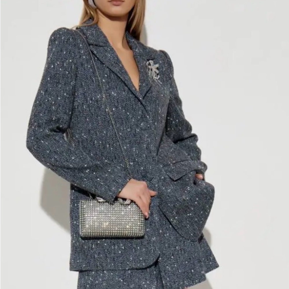Self-Portrait Tweed Blue oversized Blazer